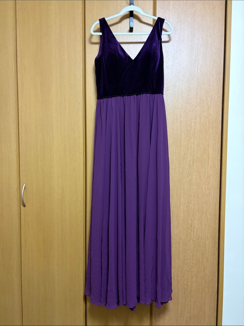 V-Neck Purple Maxi Dress with Velvet Bodice